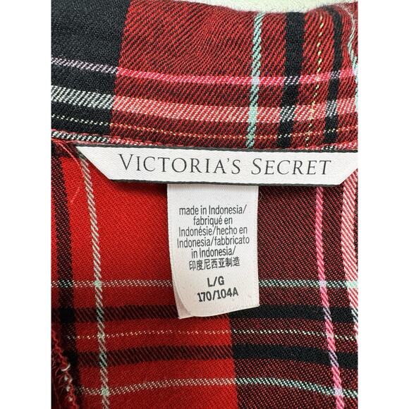 Victoria’s Secret Plaid Pajama Set Top & Shorts Red Black L Cozy Holiday Prep - Picture 9 of 13